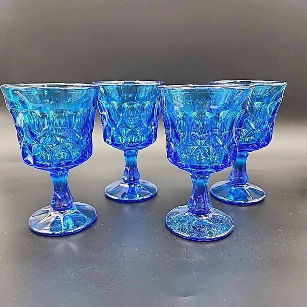 Vtg Noritake Perspective Cobalt Blue Wine Glasses 7-7/8" Goblet 4.5 oz Set Of 4